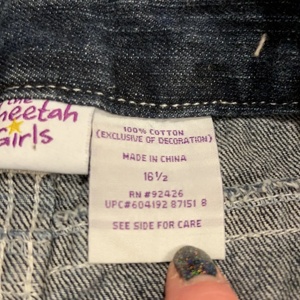 Modest long blue jean a-line skirt Cheetah‎ girl size 16 1/2 embroidered flowers